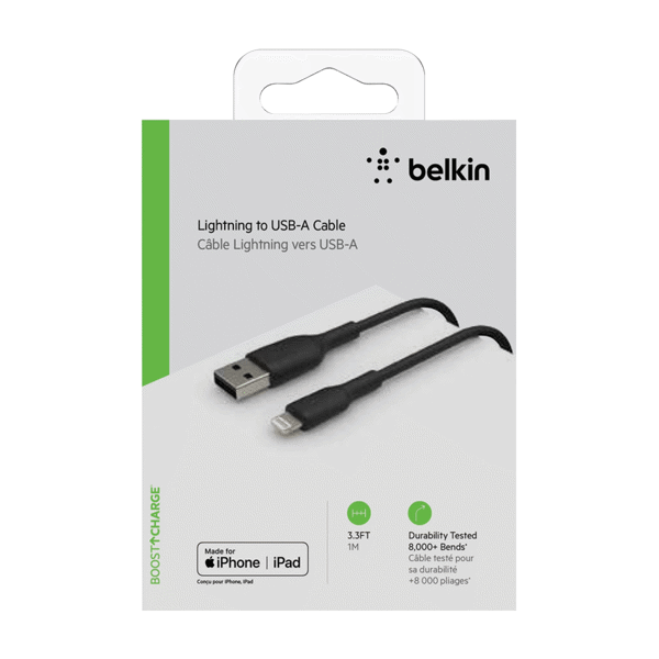 CABLE BELKIN BOOSTCHARGE USB A LIGHTNING NEGRO