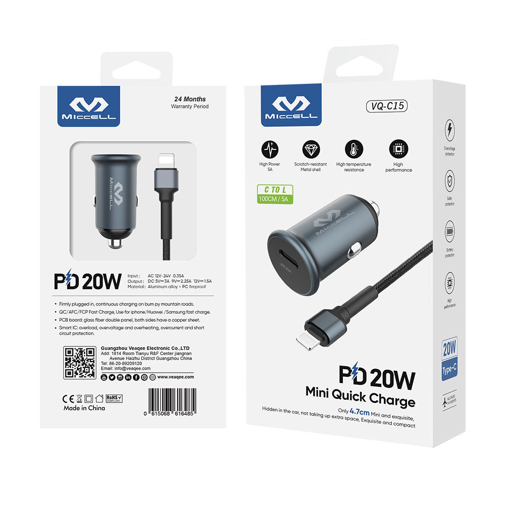 MICCELL CARGADOR VEHICULAR TIPO C 20W